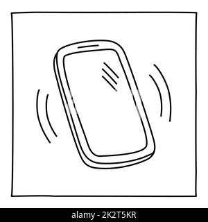 Icône de téléphone mobile Doodle sonnant main dessinée avec une ligne mince Banque D'Images