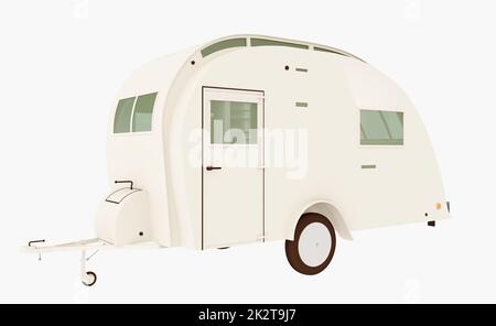 Caravane de camping vintage isolée sur fond blanc Banque D'Images