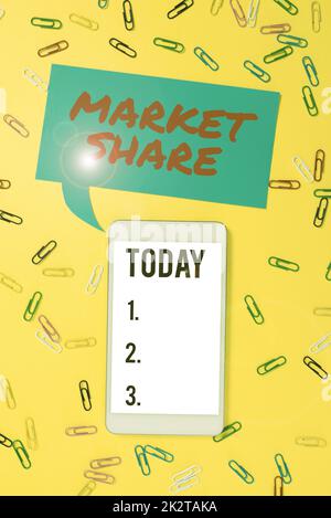 Texte d'écriture Market Share. Mot écrit sur la partie d'un marché contrôlé par une société particulière Banque D'Images