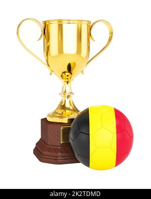 Trophée d'or et de la coupe de football soccer ball avec drapeau Belgique Banque D'Images