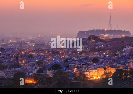 Vue aérienne de Jodhpur dans Twilight Banque D'Images
