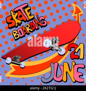 Affiche pour skateboard. Journée de skateboard. Style moderne. Bannière ou carte postale dans un style tendance pour les jeunes Banque D'Images