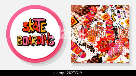 Planche à roulettes sans couture. Journée de skateboard. Style moderne. Imprimé tendance pour les jeunes Banque D'Images