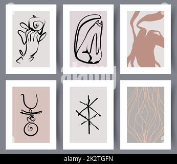 Ensemble de décorations murales abstraites dessinées à la main Banque D'Images