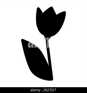 Fleur Doodle main dessinée avec une ligne noire isolée sur fond blanc Banque D'Images