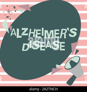 Signe écrit à la main Alzheimer S est la maladie. Concept signifiant détérioration mentale avancée qui se produit dans l'ancien âge Megaphone dessin parlant au Chat Cloud faire l'annonce. Banque D'Images