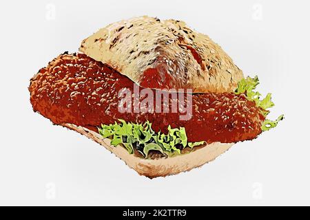 Chignon avec filet de poisson et feuille de laitue Banque D'Images