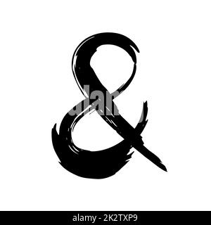 Esperluette d'encre noire peinte à la main et symbole isolé sur le blanc Banque D'Images