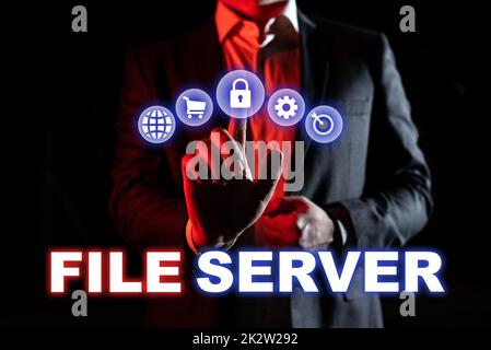 Écriture affichage du texte serveur de fichiers. Dispositif Business concept qui contrôle l'accès aux données stockées séparément -47747 Banque D'Images