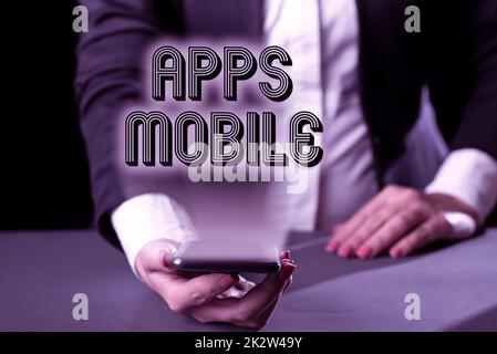 Panneau de texte affichant Apps Mobile. Programme informatique de concept d'entreprise conçu pour fonctionner sur un appareil portable de téléphone -47862 Banque D'Images