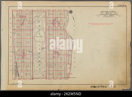 Cartographie, cartes. 1955 - 1956. Lionel Pincus et Princess Firyal Map Division. Immobilier , New York (État) , New York (New York), Manhattan (New York, New York) Carte des contours et index de l'arrondissement de Manhattan. 59th St. à 110th St. Banque D'Images