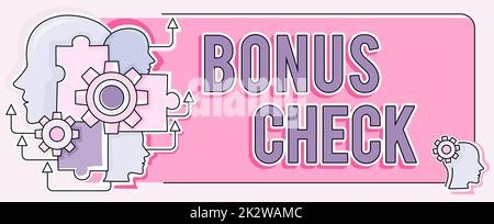 Légende conceptuelle - chèque bonus. En plus de ce qui est attendu ou strictement dû à plusieurs chefs, le COGS montre des idées technologiques. Banque D'Images