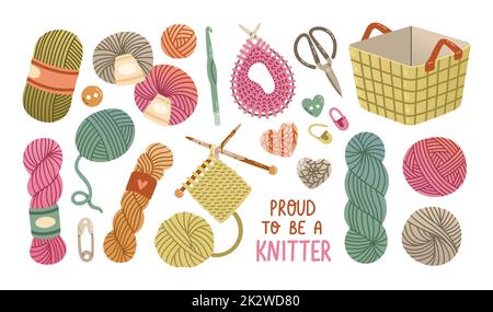 Jeu de balles en laine tricotage à motif vectoriel plat Illustration de Vecteur