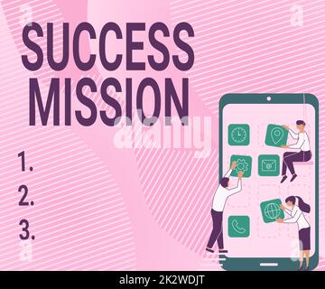 Texte montrant la mission inspiration Success. Approche commerciale faire le travail de manière parfaite sans erreurs tâche a fait trois collègues porter S Decorating Mobile application. Banque D'Images