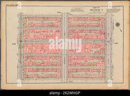 Cartographie, cartes. 1927. Lionel Pincus et Princess Firyal Map Division. Immobilier , New York (État) , New York, Manhattan (New York, New York) Plaque 140, partie de la section 7 : délimitée par la rue W. 127th, avenue Lenox, rue W. 122nd et huitième avenue Banque D'Images