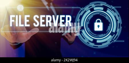 Écriture affichage du texte serveur de fichiers. Appareil photo conceptuel qui contrôle l'accès aux données stockées séparément -47900 Banque D'Images