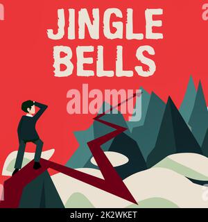 Affiche de texte montrant les cloches de Jingle. Idée d'affaires la plus célèbre chanson traditionnelle de Noël dans le monde l'homme regardant horizon flèche pointant symbolisant le succès futur de projet. Banque D'Images