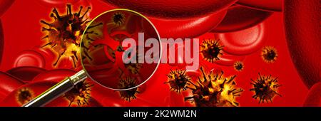 Vue microscopique des cellules du virus corona. 3D illustration Banque D'Images