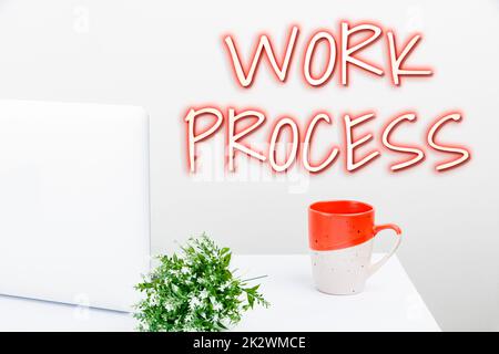 Inspiration montrant le processus de travail des affiches. Concept métier procédures standard comment gérer un système de règles de travail particulier Tidy Workspace Setup, Writing Desk Tools Equipment, Smart Office Banque D'Images