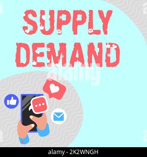 Écriture affichant le texte demande d'approvisionnement. Concept commercial relation entre les montants disponibles et les montants désirés main tenant le téléphone mobile appuyant sur le bouton application montrant la technologie. Banque D'Images