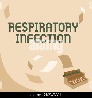 Texte d'écriture infection respiratoire. Aperçu de l'entreprise toute maladie infectieuse qui affecte directement le dessin de machine à écrire Vintage à respiration normale avec plusieurs papiers flottants. Banque D'Images