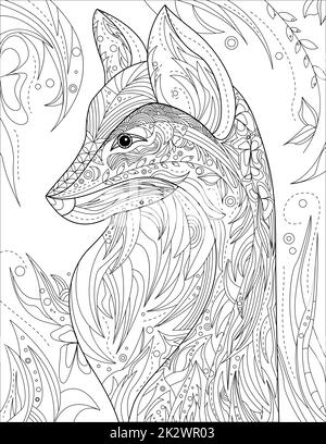 Wolf Head Line Drawing with Geometric Details coloriage Book Idea Banque D'Images