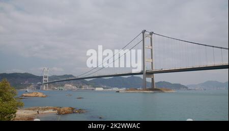 Tsing Ma Pont suspendu dans la ville de Hong Kong Banque D'Images