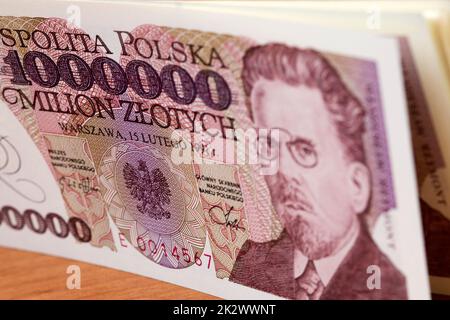 Vieux polonais argent - 1000000 Zloty un fond. Banque D'Images