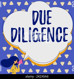 Rédaction affichant le texte due diligence. Mot écrit sur l'évaluation globale volontaire enquête Audit femme parlant par Megaphone faire une annonce avec bulle de discours. Banque D'Images
