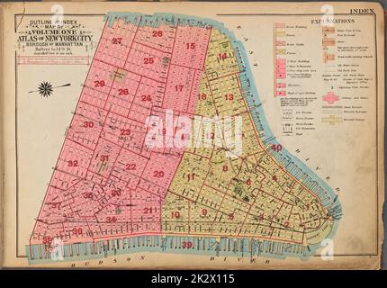 Cartographie, cartes. 1921 - 1923. Lionel Pincus et Princess Firyal Map Division. Immobilier , New York (État) , New York, Manhattan (New York, New York) Carte des grandes lignes et des index du volume un, Atlas de New York City, Borough of Manhattan. Batterie à 14th St. Banque D'Images