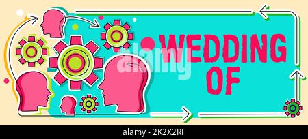 Texte d'écriture mariage de. Concept signifiant l'annonce de cet homme et maintenant comme marié couple toujours plusieurs têtes avec COGS montrant des idées de technologie. Banque D'Images