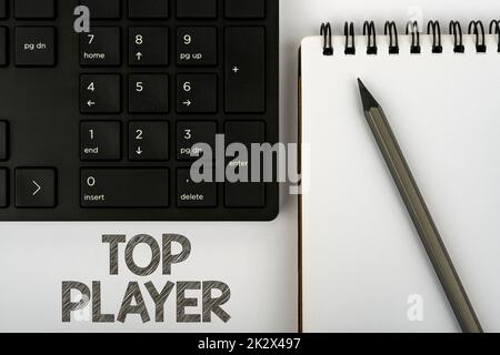 Légende du texte présentant Top Player. La photo conceptuelle étant la meilleure dans les jeux de sport comme le football ou les électroniques clavier d'ordinateur et Symbol.support d'information pour la communication. Banque D'Images