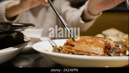 Braised pork preserved vegetable soy sauce at restaurant Stock Photo