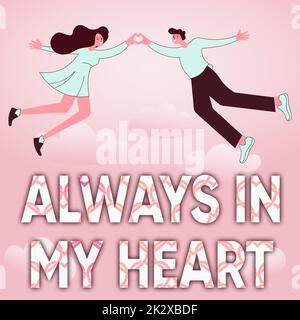 Légende de texte toujours dans MON CŒUR. Concept sens Love affaire exprimant l'amant d'être quelqu'un couple spécial tenant les mains formant coeur romantique représentant l'amour. Banque D'Images