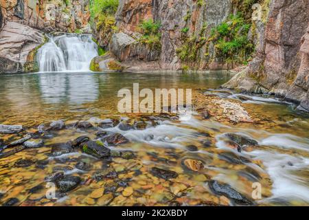 Cascade sur le ruisseau Tenderfoot dans le petit belt montagnes près de White Sulphur Springs, Montana Banque D'Images