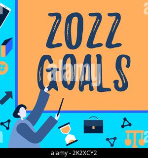 Texte montrant les objectifs inspiration 2022. Internet concept Un plan à faire pour quelque chose de nouveau et mieux pour l'année à venir homme d'affaires pointant FingerPresentation Board représentant les projets de planification. Banque D'Images