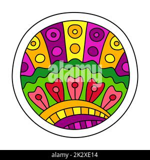 Cercle rempli de gribouillages colorés dessinés à la main Banque D'Images