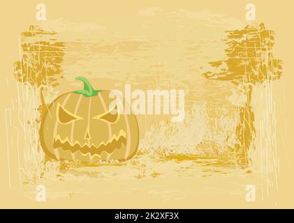 Broken halloween citrouille sur grunge background vector illustration Banque D'Images