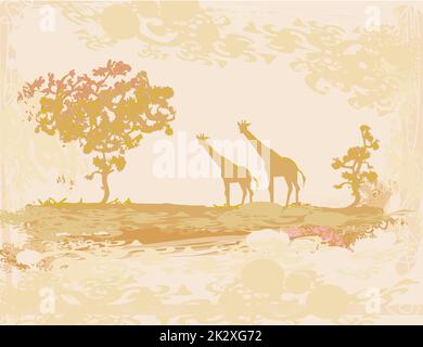 Grunge background avec girafe silhouette sur la faune et la flore africaine