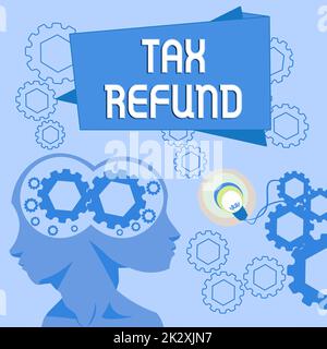 Affiche indiquant le remboursement de taxe. Présentation commerciale appliquée lorsque la responsabilité financière est inférieure à celle des deux chefs payés avec COGS montrant des idées technologiques. Banque D'Images