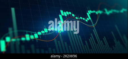 Analyse statique financière. Graphique de croissance du commerce en ligne et de l'investissement. Banque D'Images