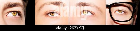 Ensemble de 4 magnifiques yeux mâles, gros plan Banque D'Images