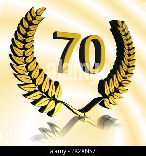 Numéro 70 avec couronne de Laurier ou couronne d'honneur comme 3D-illustration, 3D-rendu Banque D'Images