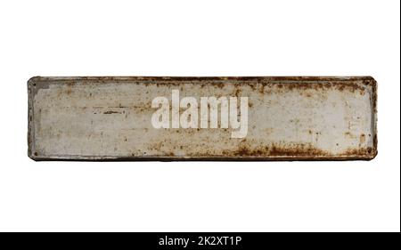 panneau de signalisation carré en plaque métallique rouillée vide isolé sur fond blanc Banque D'Images