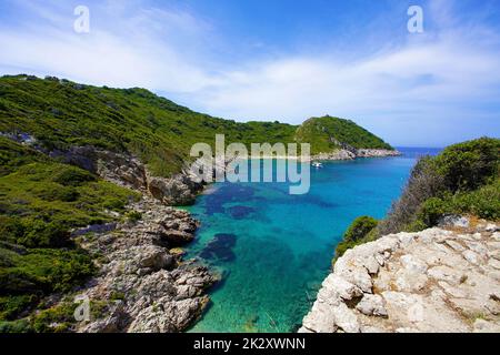Plage de Porto Timoni à Corfou, un endroit paradisiaque avec plage et eau cristalline dans l'île de Corfou, Grèce, Europe Banque D'Images