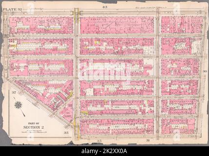 Cartographie, cartes. 1916. Lionel Pincus et Princess Firyal Map Division. Atlas, Manhattan (New York, New York), immeuble , New York (État) , New York plaque 32 : délimitée par W. 14th Street, E. 14th Street, University place, E. 8th Street, W. 8th Street, Greenwich Avenue et Seventh Avenue partie de la section 2 Banque D'Images