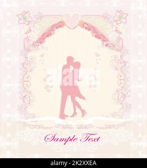 Avec cartes florales silhouette de couple romantique Banque D'Images