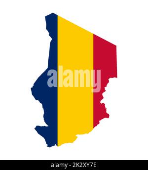 Carte Silhouette du Tchad isolé sur le drapeau national Banque D'Images