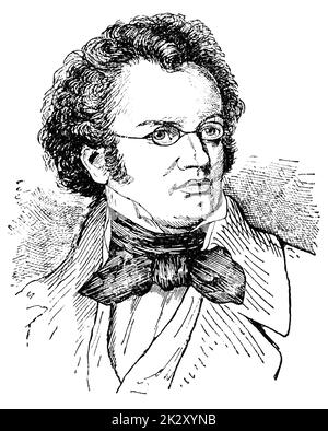 Portrait de Franz Peter Schubert - un compositeur autrichien des époques classique et romantique. Illustration du 19e siècle. Arrière-plan blanc. Banque D'Images