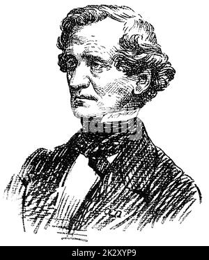 Portrait d'Hector Berlioz - un compositeur français romantique. Illustration du 19e siècle. Arrière-plan blanc. Banque D'Images